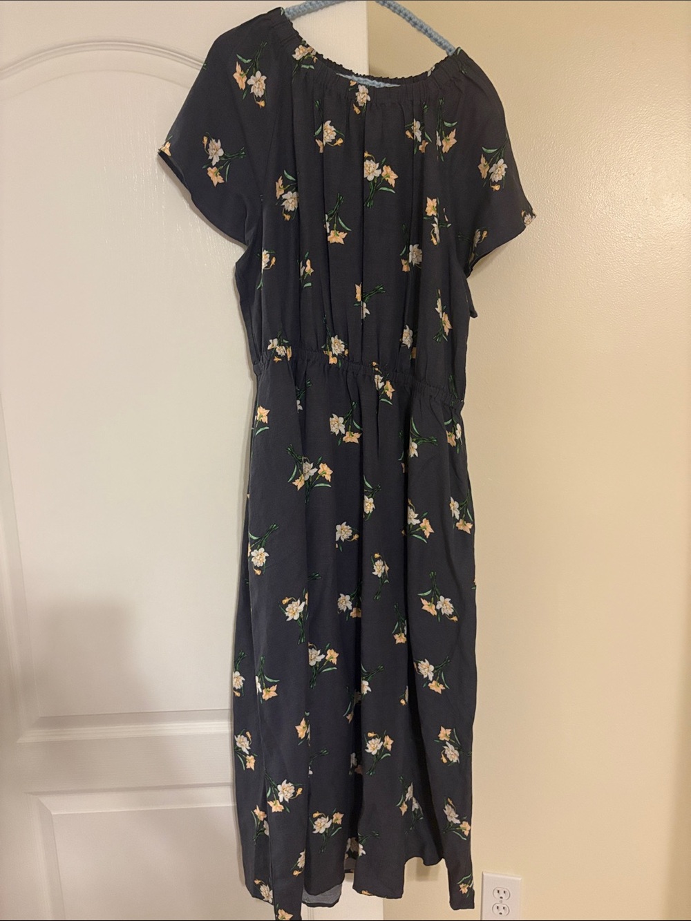 LOFT Navy Floral Maxi Dress with Cream Blossoms